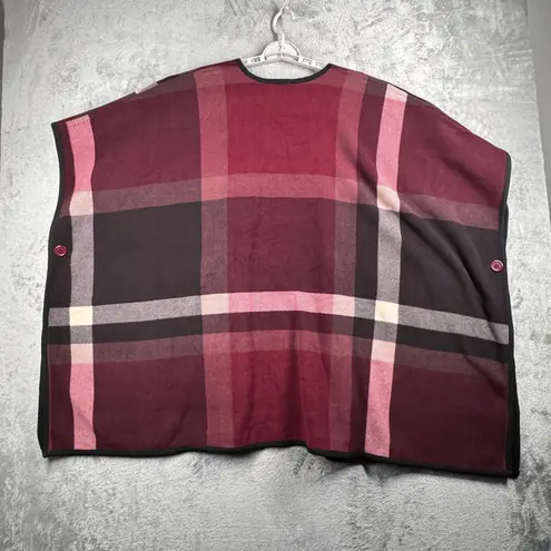 Denim & Co Plaid Cape Poncho Wrap M/L Burgundy Check Blanket Scarf Fall Layering