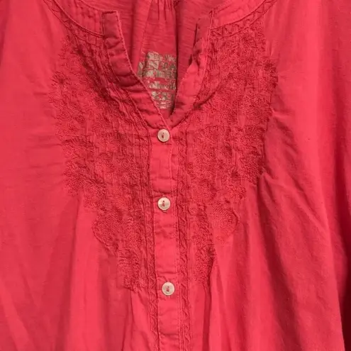 Nine West  Vintage America Split V Button Front Embroidered Tab Sleeves Size XXL