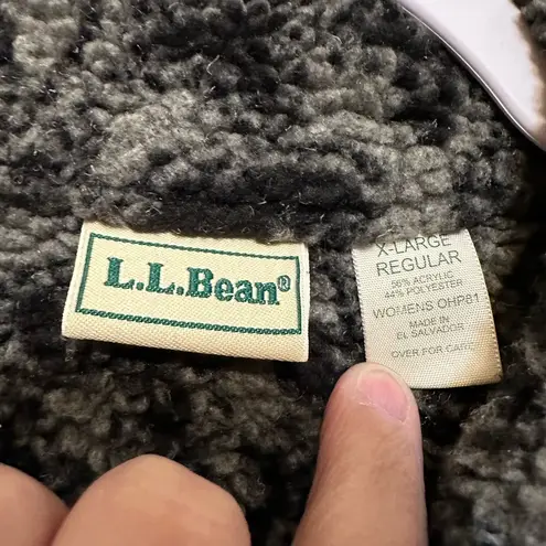LL Bean Sweater Women XL Gray Fleece Cardigan Floral Button Up 90s Vintage