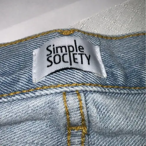 Simple Society Light Wash Blue Fringe Distressed Ripped Button Fly Jean Shorts 7