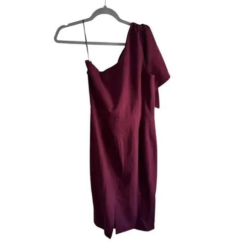 Dress the Population Tiffany One Shoulder Bow Detail Midi Sheath Large Burgundy