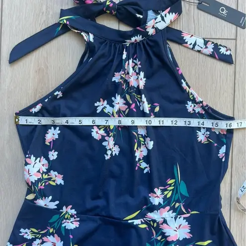 NEW Halter Neck Summer Sleeveless Casual Beach Dress Medium Navy Pink Floral Blue
