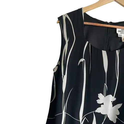 Vintage Cattiva Women Silk Dress 10 Black Abstract Floral Boho Cottagecore Retro