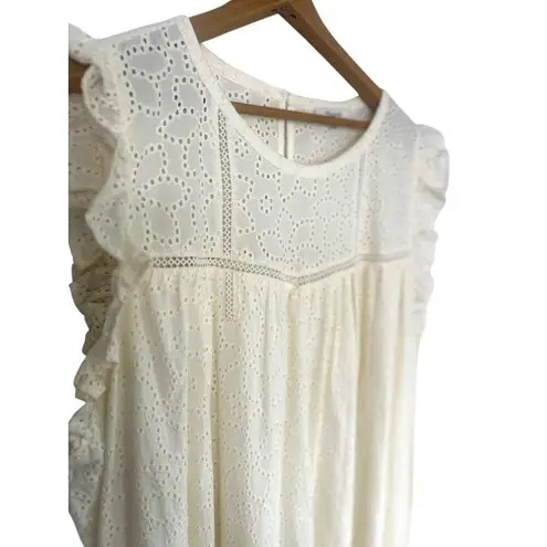 Madewell  Eyelet Ruffle Sleeve Cotton Mini Dress Women 3X Cream Baby Doll Crew
