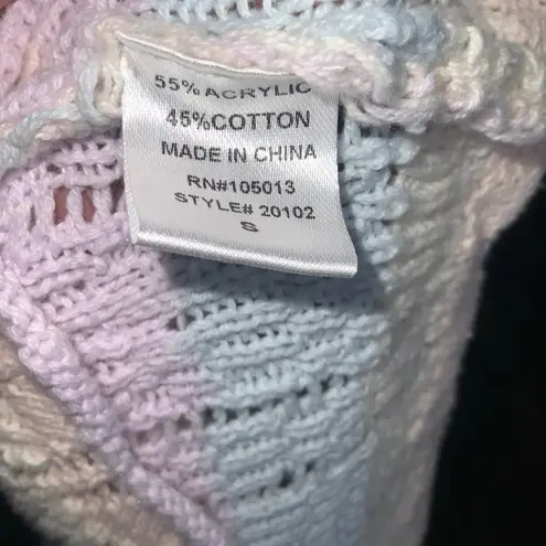 Andree by Unit Pastel Striped Knit Sweater Crochet Tank Ruffle Cap Sleeve Top S