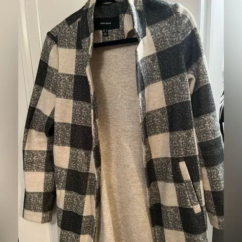VERO MODA Buffalo Check Cardigan Coat | Black & White | Size M