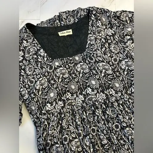 Celina moon square neck black & white floral flowy midi cottagecore dress Size L