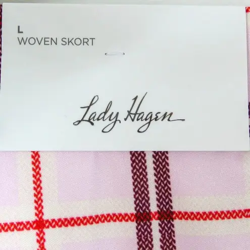 Lady Hagen  16” Woven Golf Skort Mid Rise Pink Plaid Mini Skirt Preppy Large