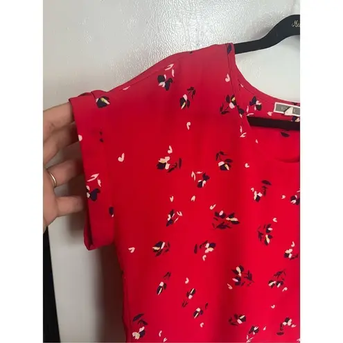 Pleione Red Floral Short Sleeve Blouse Woman’s Size Small