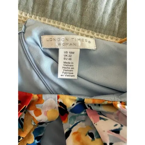 London Times Woman Plus Keyhole Floral Midi Lined Tank Dress Pockets Size 18