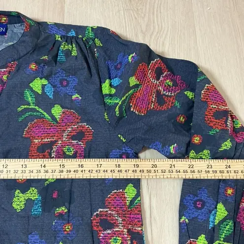 Floral Print Dress Long Sleeve Mini Dress Colorful Bohemian Dress Black