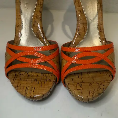 Sofft Valeda Patent Orange Patent & Cork Strappy Platform High Heel Sandals 8.5