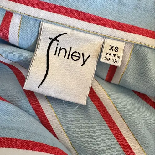 Finley Eliss Blue, red, gold and white striped cotton shirt dress. Size XS Blue