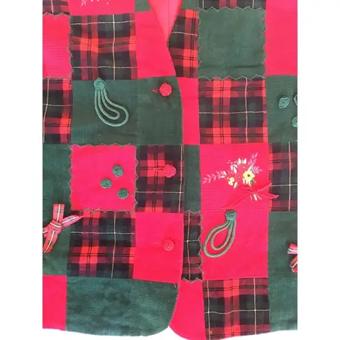 Susan Bristol VTG Red & Green Corduroy Tartan Plaid Appliqué Christmas V…