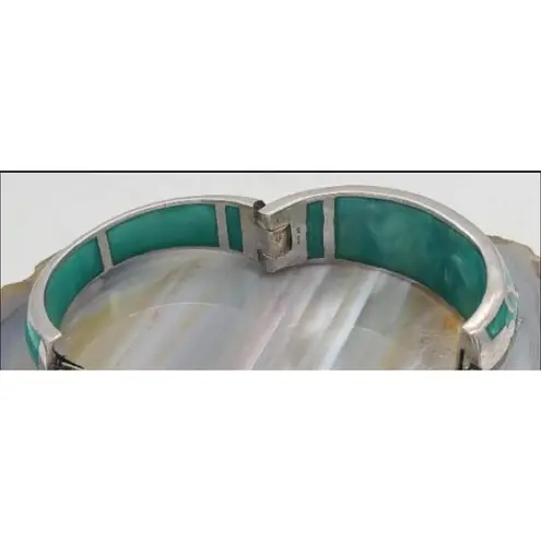 ANDREW HAMILTON CRAWFORD 925 Silver Teal Cuff Botanical Vine Modernist Bracelet Green