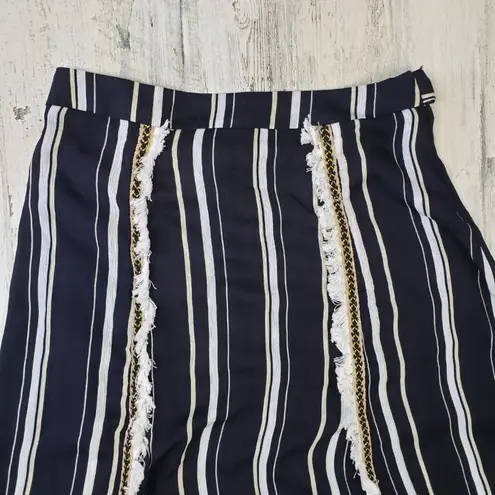 Polagram Navy Blue & White Stripe Split Maxi Skirt Women's Size Large