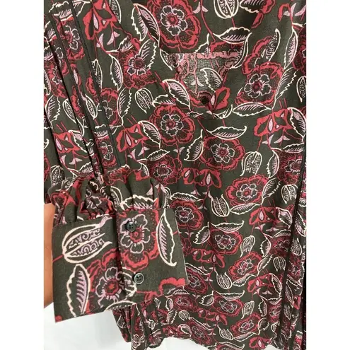 Hinge  Paisley Pattern Long Sleeve V Neck Blouse size XL