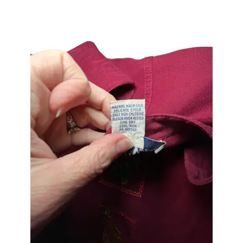 Vintage 90s Maxi Jumper Dress 14 Red Cotton Embroidery Side Buttons Cottagecore