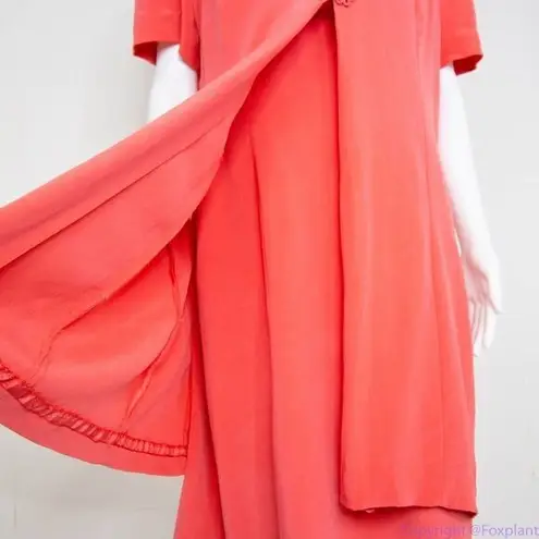 Vintage Maggy London 100% silk mock two piece coral red dress, size 16 Red
