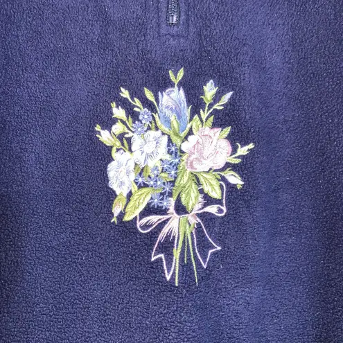 Northern Reflections Vintage Navy Blue Fleece 1/4 Zip Floral embroidered size L