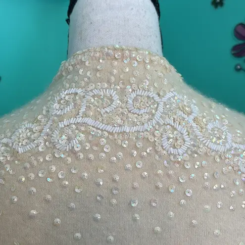 WIEBOLDTS 1940s Beaded & Sequins Cardigan Sweater White Size undefined