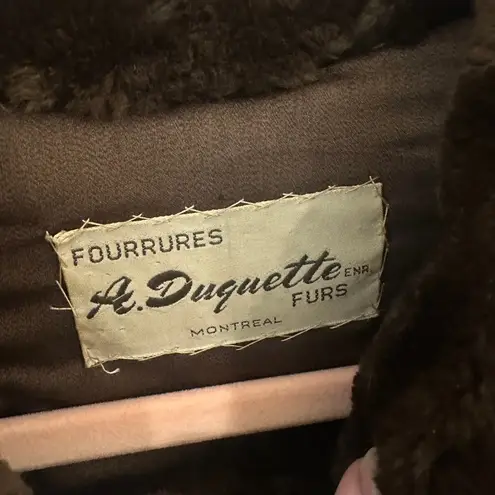 Vintage A. Duquette Chocolate Brown Faux Fur Cropped Jacket 90s French Girl Chic