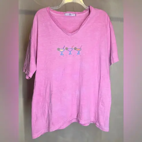 Fresh Produce V-Neck Short Sleeve Pink Martini Print Adult Casual T-Shirt|Sz:XL