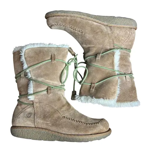 Earth Spirit Willow Suede Fur Lined Lace Up Boots Size 9.5 Tan Comfort