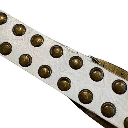 Vintage Studded White Leather Brass Studded Belt Brass
Buckle Rockabilly, Sz M