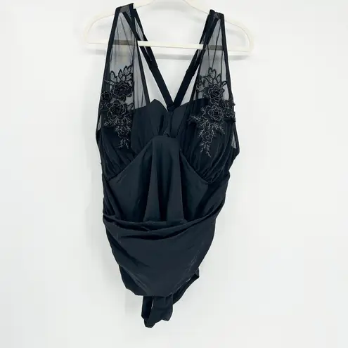 NWT Swim 365 Swimsuits for All Mesh Floral Embellished One Piece Swimsuit 26 Black