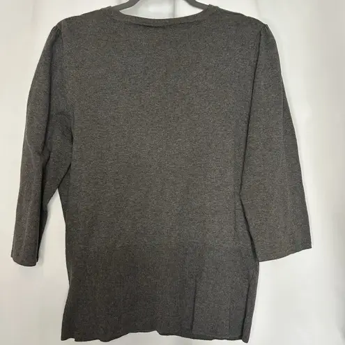 Fashion Bug Women's XL Charcoal Gray Sweater Button Up 3/4 Sleeve Ruffle front