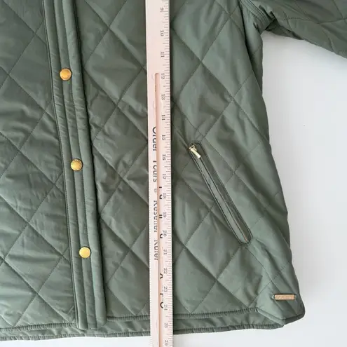 LL Bean Cozy Quilted Jacket Women Large Petite Green Olive Barn Riding Preppy