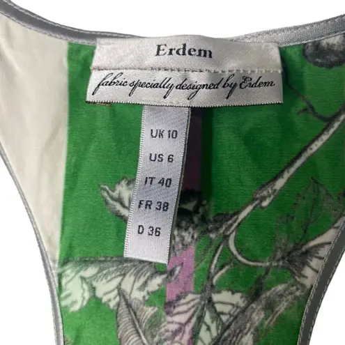 Erdem Silk Tank Top Women’s Size 6 Green White Floral Print Striped Racerback Bl