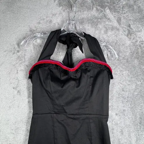 Collectif Black Halter Midi Dress Women 8 US 12 UK Retro Vintage Inspired Wiggle Size M