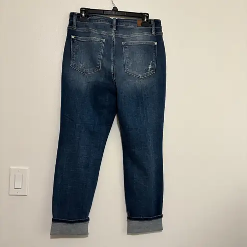 Judy Blue Mid-Rise Boyfriend Distressed Jeans Straight Leg Cuffed Denim 11/30