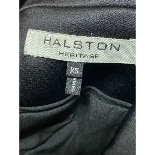 Halston Black Satin Double Breasted Ruched 3/4 Sleeve Blaxzr Coat Jacket Top XS