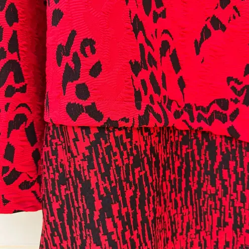 Ali Miles Red Black Print Asymmetrical Long Sleeve Cowl Neck Tunic Blouse Sz XL