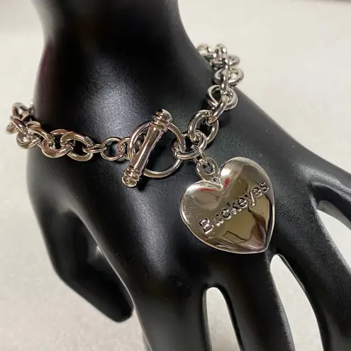Danburry Mint Ohio State Buckeyes Heart Charm Toggle Bracelet Silver Tone