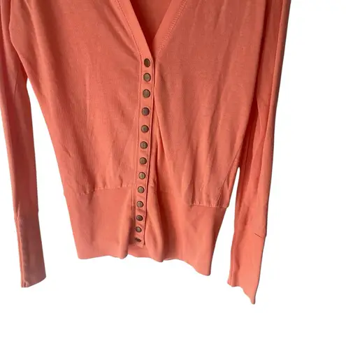 Col Story Y2k Large Peach Pink Button Deep V Neck Long Sleeve Thermal Cap Top
