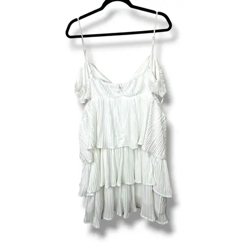 Lulus NWOT Sleek Dedication White Satin Plisse Cutout Tiered Mini Dress XXL