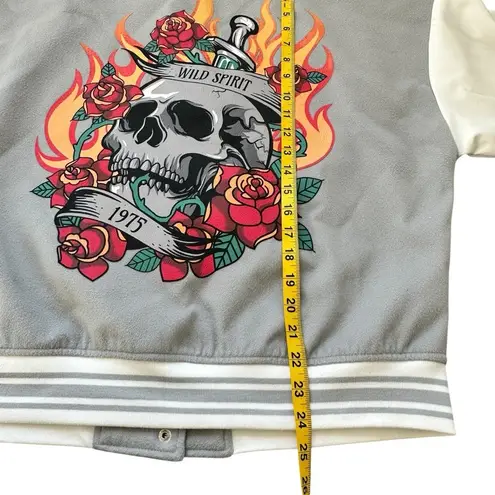 Birch & Stone varsity letterman style jacket gray white medium pockets lined