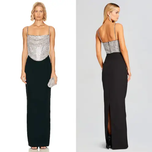 Retrofete Jazlyn Dress Sleeveless Crystal Embellished Gown Black Silver Size S