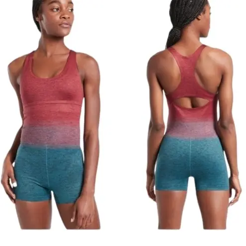 Athleta Relay Red Blue Ombré Racerback Bodysuit M