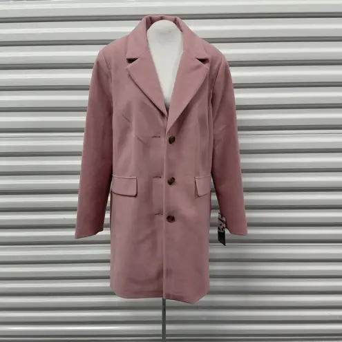 Halitech Womens Coat XL Pink Long Wool Blend Button Front Classic Peacoat NWT