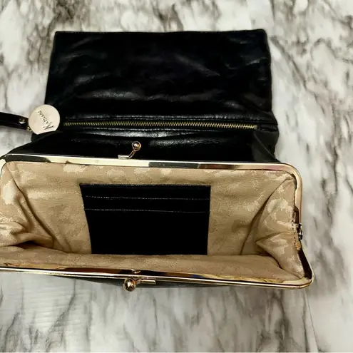 Marciano Black Leather Studded Flip Up Wristlet Clutch Hollywood Biker Mob Wife