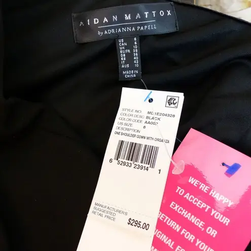 Aidan Mattox Gown Womens 6 Black One Shoulder Organza Sleeve Mermaid Evening NWT