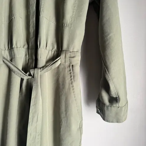 Nine West Long Sleeve Utility Olive Green Tie Waist Jumpsuit Size Medium