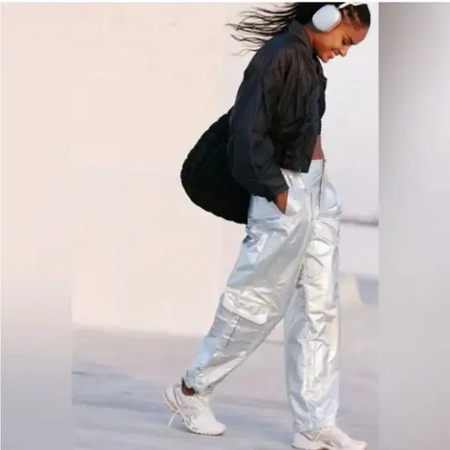 NEW Free People FP Movement Mesmerize Me Shine Pants Size SMALL Silver