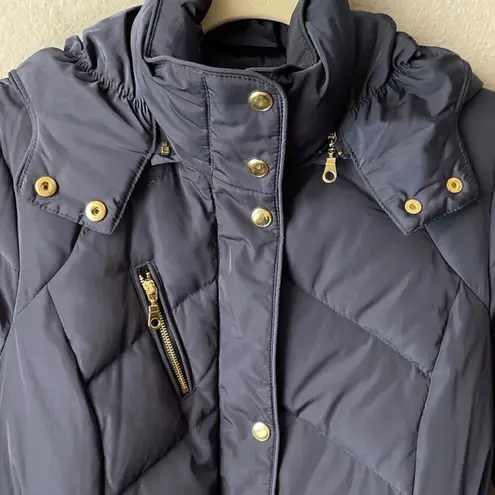 Cole Haan  Navy Down Coat Belted Hood