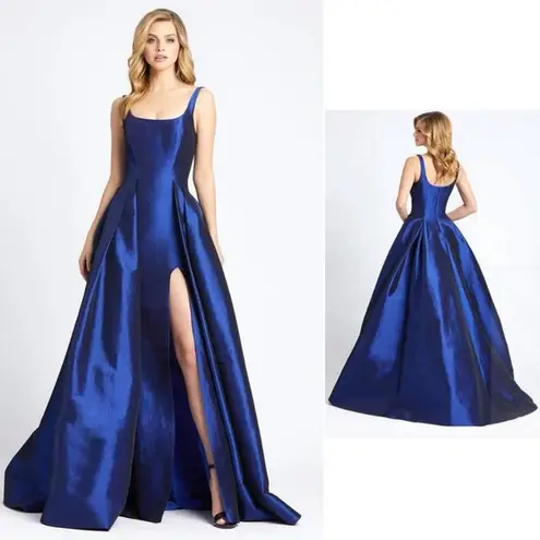 Mac Duggal 12225 Sapphire Front Slit Square Neck Ballgown With Train, Size 6
